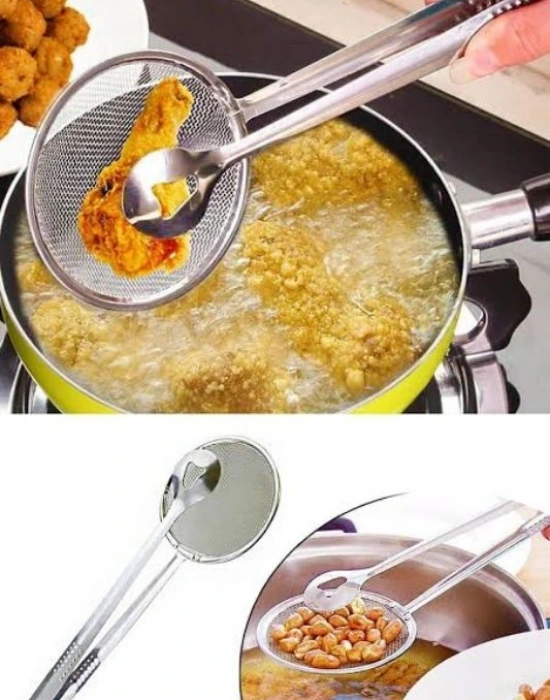 Süzgeçli Maşalı Yağ Kevgiri Süzekli Maşa