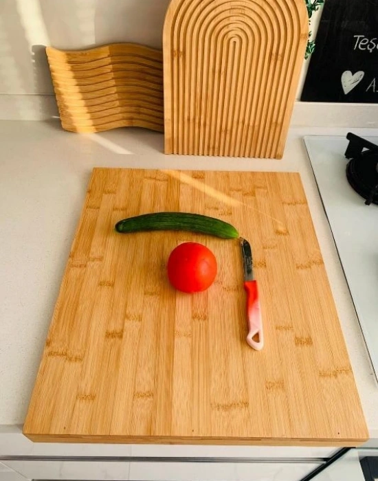 Tezgah Üstü Bambu Kesim Sunum Tahtası Büyük 53X45 Cm