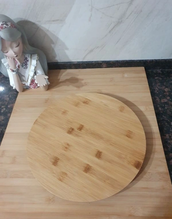 Yuvarlak Dönerli Bambu Sunum Tabağı Pizza Tahtası