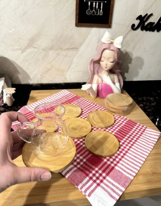 6Lı Bambu Çay Tabağı Yuvarlak