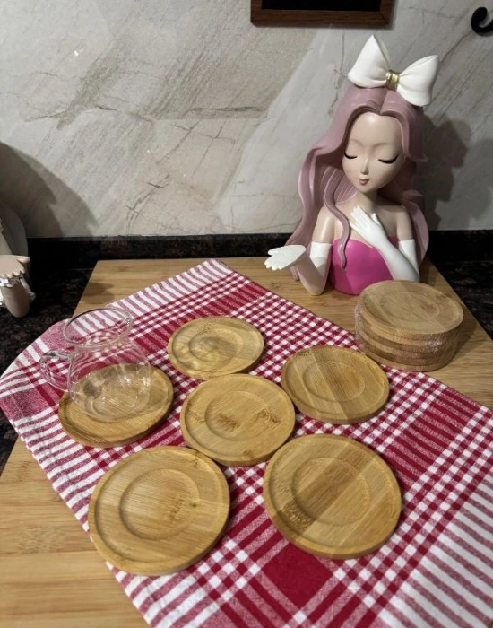 6Lı Bambu Çay Tabağı Yuvarlak