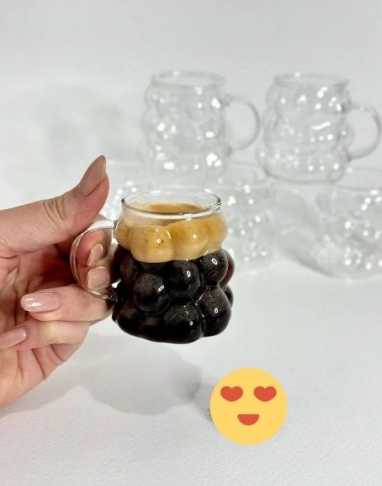 Mini Üzüm Bardak 6Lı Kulplu Kahve Yanı Bardak