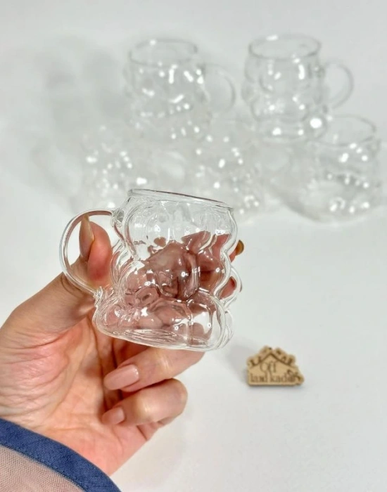 Mini Üzüm Bardak 6Lı Kulplu Kahve Yanı Bardak