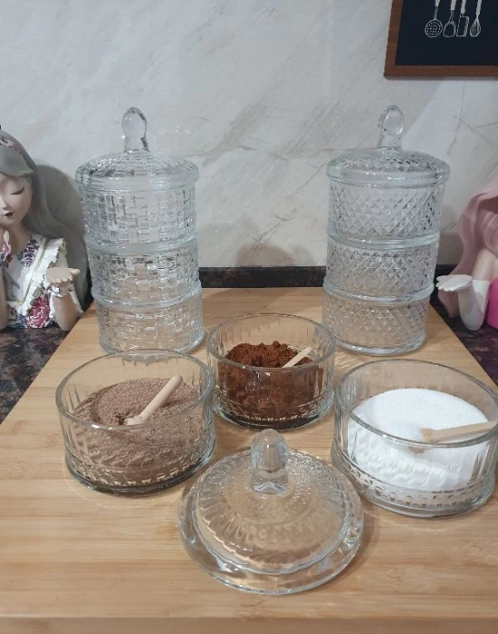 3 Katlı Cam Sunumluk Drajelik El Yapımı