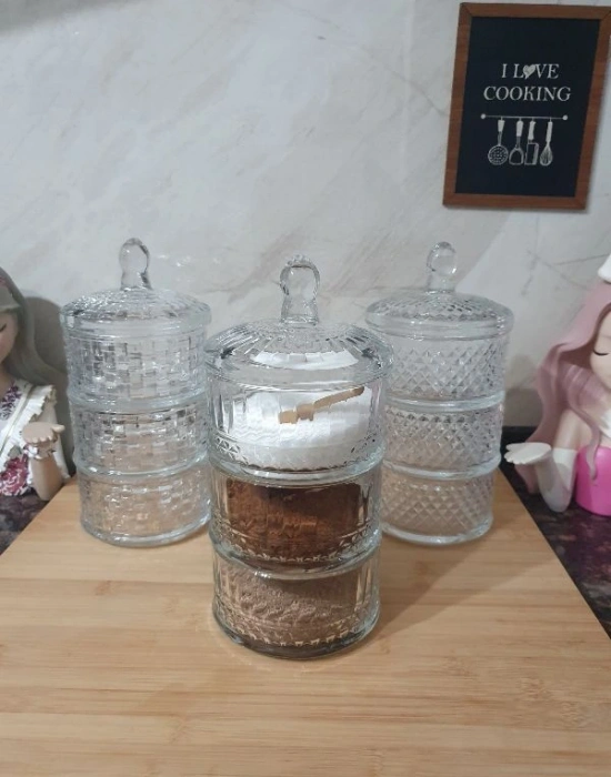 3 Katlı Cam Sunumluk Drajelik El Yapımı