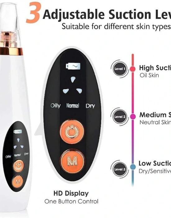 Sarjlı Vakumlu Siyah Nokta Temizleme Cihazı Akne Cilt Yüz Temizleme Cihazı 3 Modlu Şarjlı 6 Başlıklı