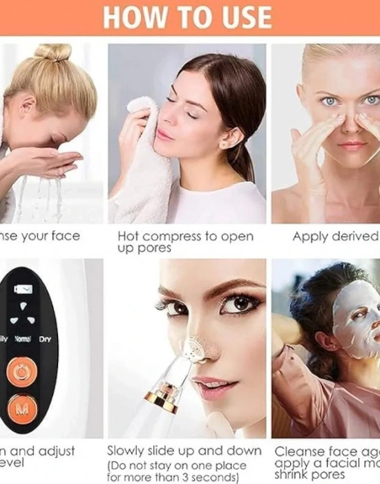 Sarjlı Vakumlu Siyah Nokta Temizleme Cihazı Akne Cilt Yüz Temizleme Cihazı 3 Modlu Şarjlı 6 Başlıklı