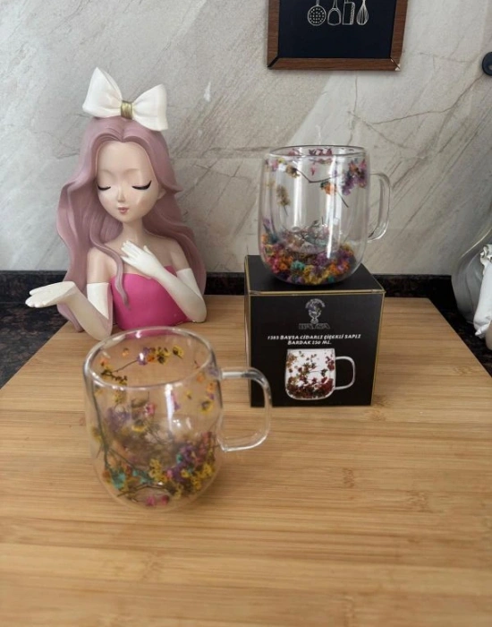 Cidarlı Çiçekli Saplı Bardak 250 Ml