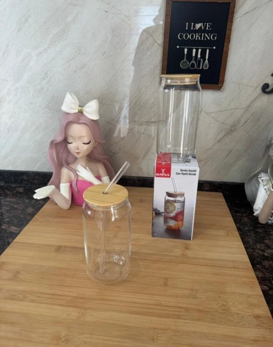 Bambu Kapak Meşrubat Pipetli Bardak