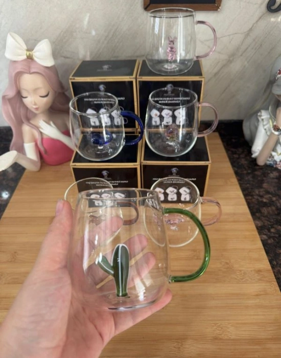 Oymalı Renkli Sapli Sunum Bardağı