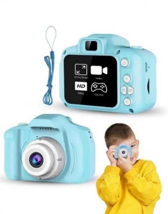 Dijital Oyunlu Çocuk Fotoğraf Makinesi Mavi