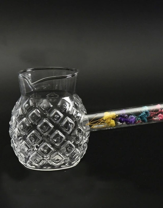 Borosilikat Çiçek Saplı Cam Cezve