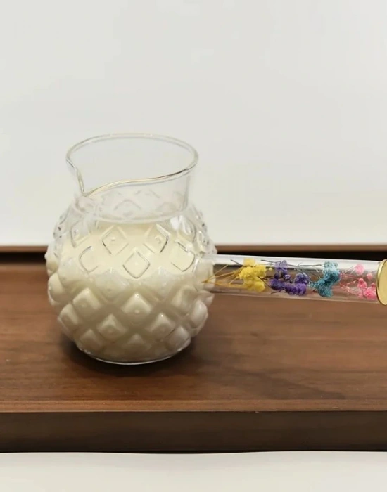 Borosilikat Çiçek Saplı Cam Cezve