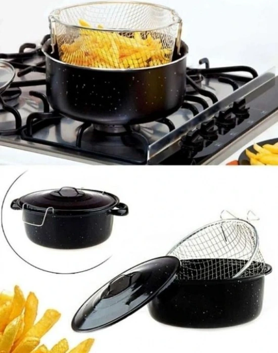 Kapaklı Emaye Kızartma Tenceresi 24 Cm Eko