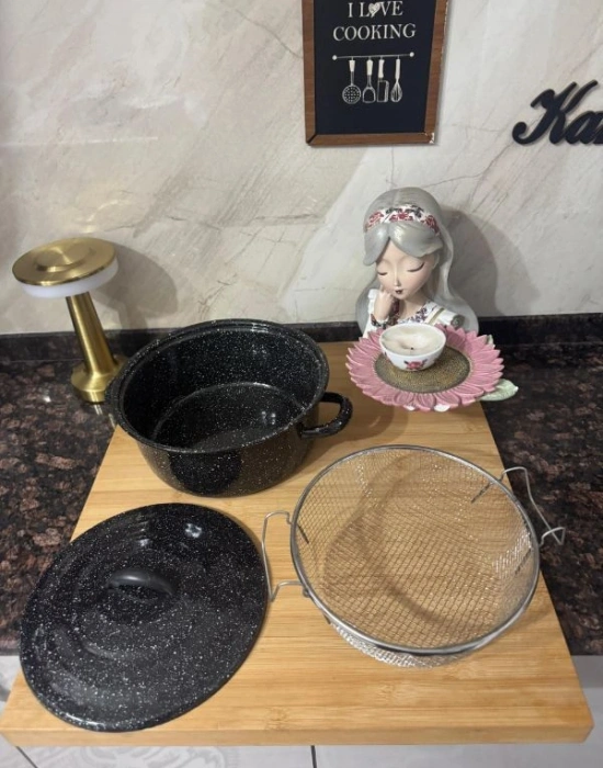 Kapaklı Emaye Kızartma Tenceresi 24 Cm Eko