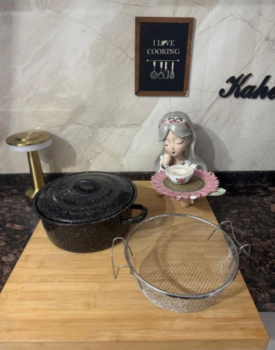 Kapaklı Emaye Kızartma Tenceresi 24 Cm Eko