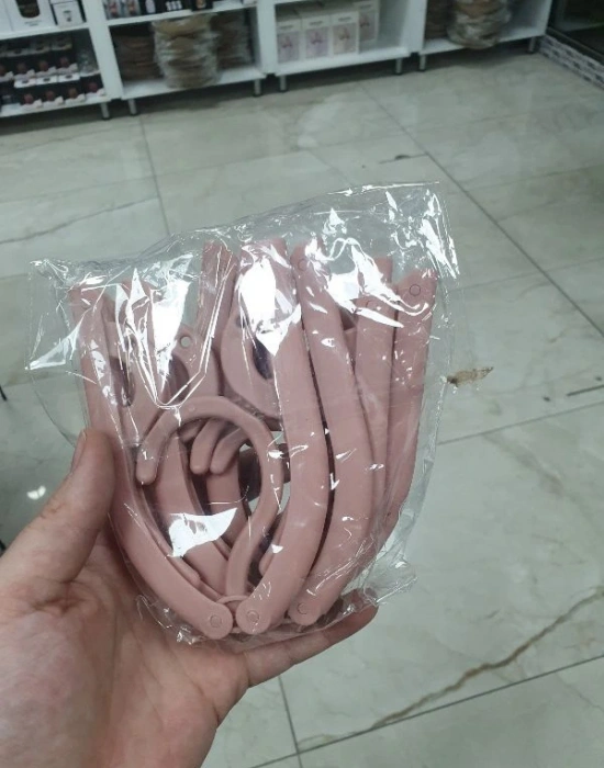 5Li Portatif Katlanabilir Seyahat Elbise Çocuk Askı Pembe