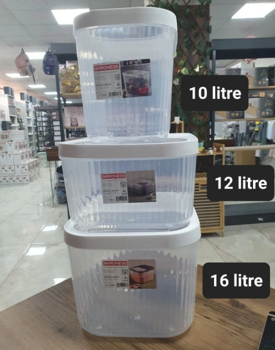 12 Litre Çizgili Sürgülü Saklama Kabı Erzak Kayar Kapaklı