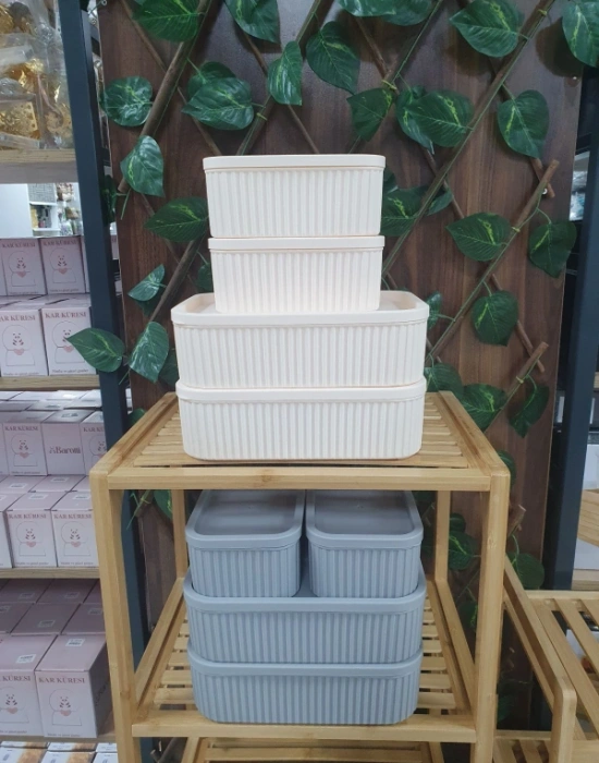 Valent 4Lü Saklama Kabı Düzenleyici 2 ADET 3000ML 2 ADET 1250ML Krem - Gri