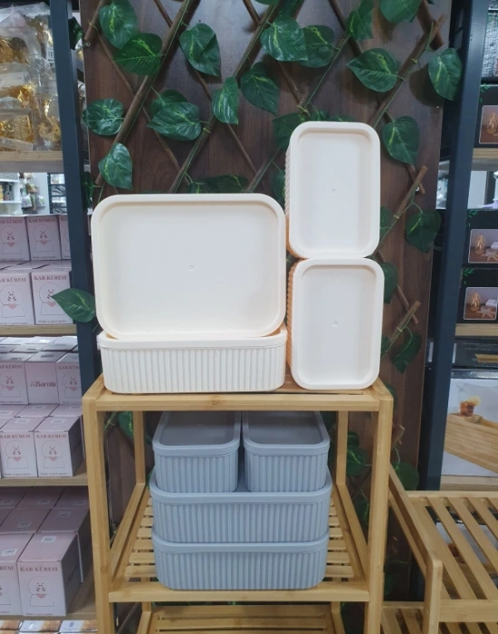 Valent 4Lü Saklama Kabı Düzenleyici 2 ADET 3000ML 2 ADET 1250ML Krem - Gri