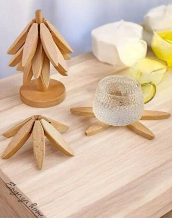 MR 3Lü Standlı  Katlanır Ahşap Bambu Nihale