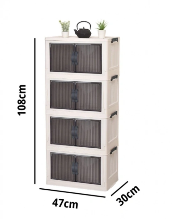 4 Katlı Portatif Dolap Çok Amaçlı Kapaklı Portatif İstiflenebilir Kiler Dolabı