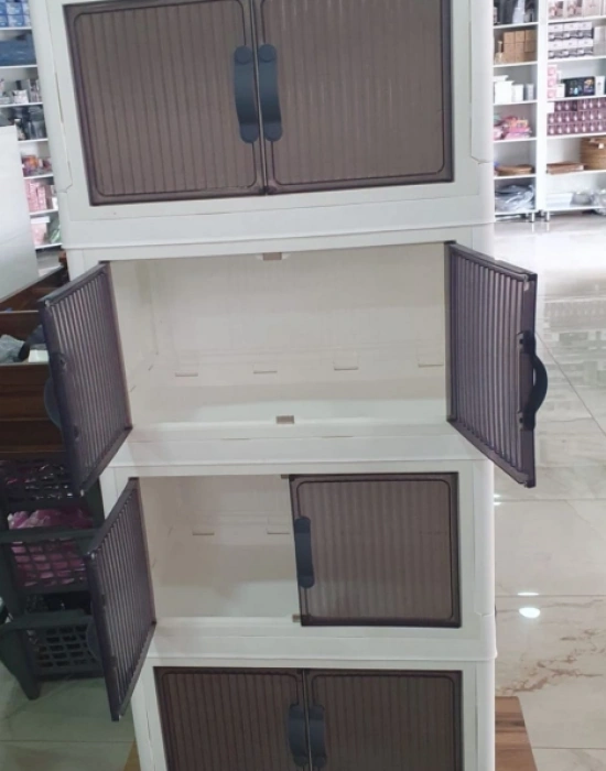 4 Katlı Portatif Dolap Çok Amaçlı Kapaklı Portatif İstiflenebilir Kiler Dolabı
