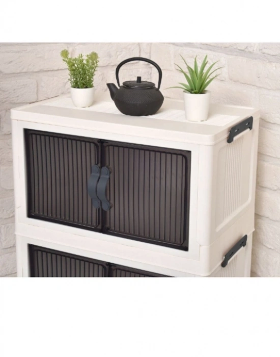 4 Katlı Portatif Dolap Çok Amaçlı Kapaklı Portatif İstiflenebilir Kiler Dolabı