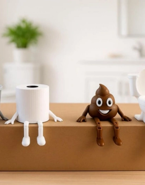 Sevimli Oturan Biblo Figürler 4Lü Dekoratif Banyo Seti