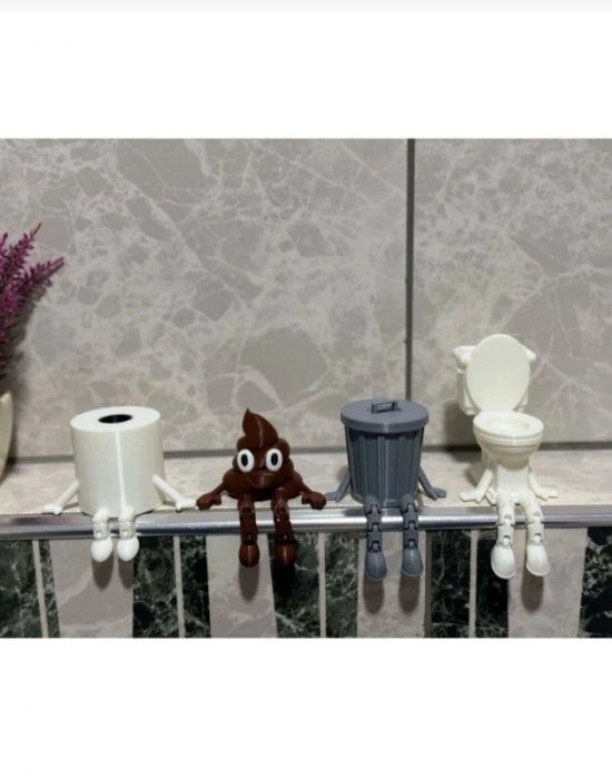 Sevimli Oturan Biblo Figürler 4Lü Dekoratif Banyo Seti