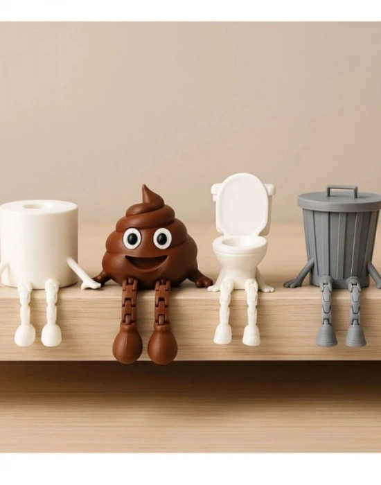 Sevimli Oturan Biblo Figürler 4Lü Dekoratif Banyo Seti