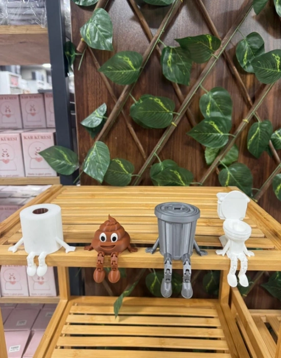 Sevimli Oturan Biblo Figürler 4Lü Dekoratif Banyo Seti