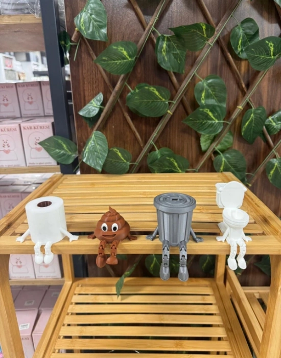 Sevimli Oturan Biblo Figürler 4Lü Dekoratif Banyo Seti