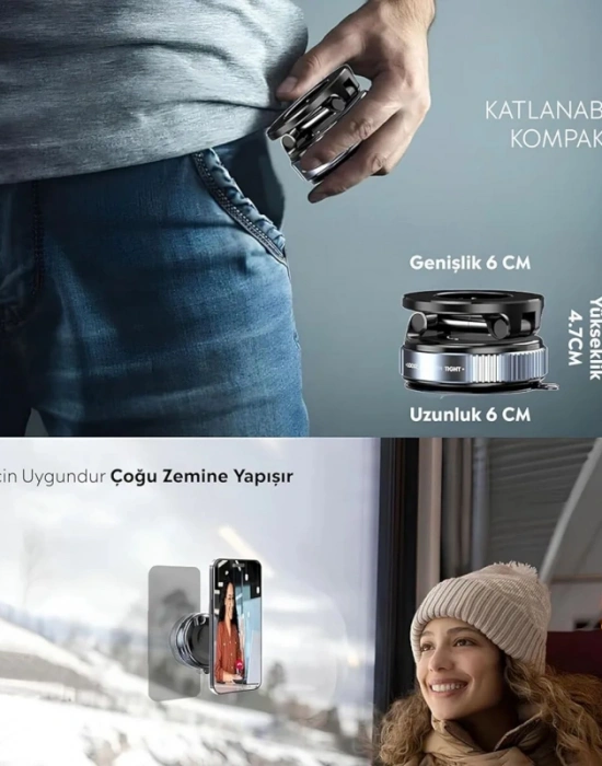 D. 360 Derece Dönebilen Vakumlu Magnetik Telefon Tutucu