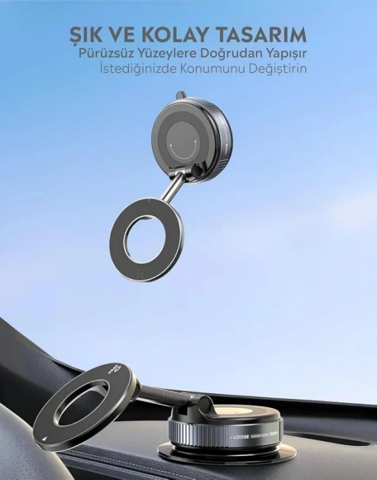 D. 360 Derece Dönebilen Vakumlu Magnetik Telefon Tutucu
