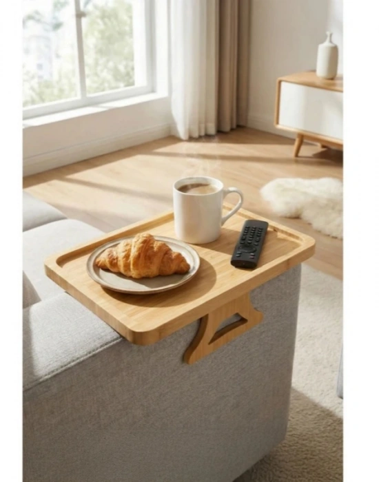 D. Bambu Koltuk Kenarı Tepsisi Ayaklı Dikdörtgen 23 x 33 cm