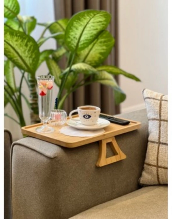 D. Bambu Koltuk Kenarı Tepsisi Ayaklı Dikdörtgen 23 x 33 cm