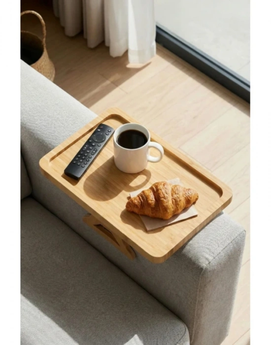 D. Bambu Koltuk Kenarı Tepsisi Ayaklı Dikdörtgen 23 x 33 cm