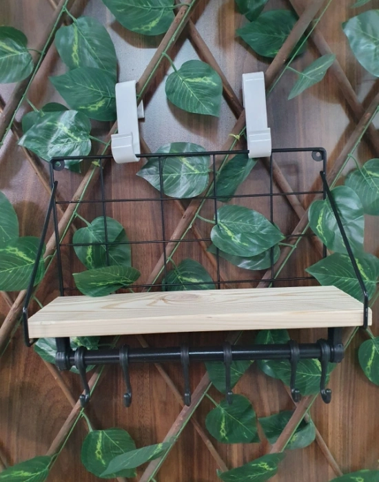 Ahşap Raflı Metal Fincan Askısı 6Lı