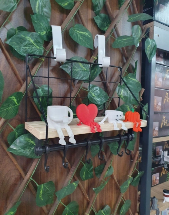 Ahşap Raflı Metal Fincan Askısı 6Lı