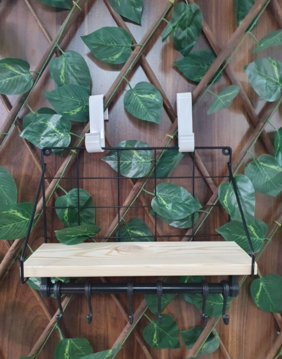 Ahşap Raflı Metal Fincan Askısı 6Lı