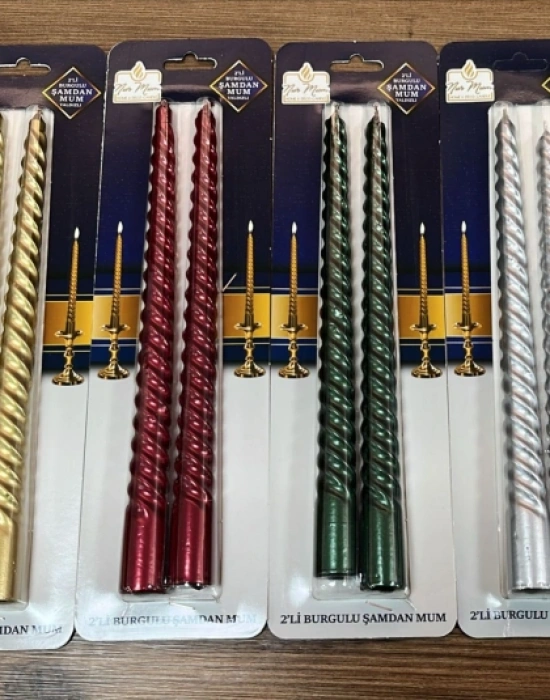 2Li 26 Cm Yaldızlı Burgulu Şamdan Mum