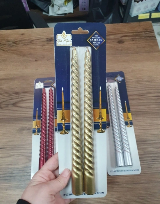 2Li 26 Cm Yaldızlı Burgulu Şamdan Mum