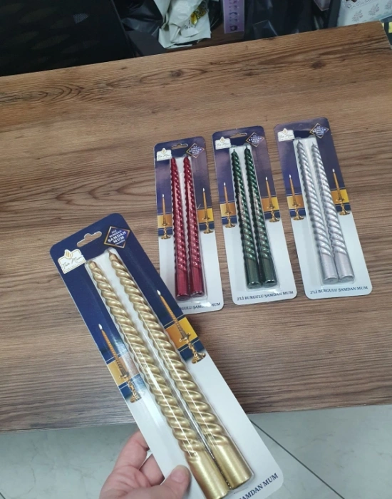 2Li 26 Cm Yaldızlı Burgulu Şamdan Mum