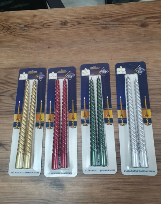 2Li 26 Cm Yaldızlı Burgulu Şamdan Mum