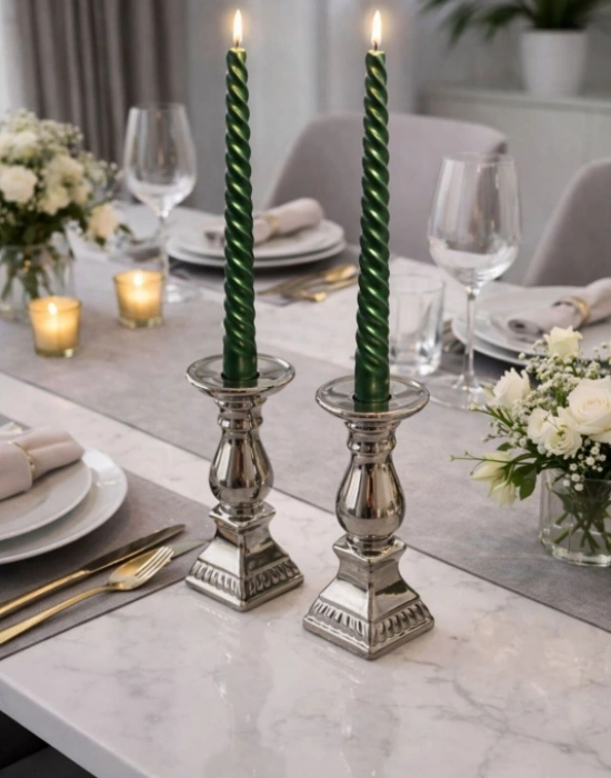 2Li 26 Cm Yaldızlı Burgulu Şamdan Mum