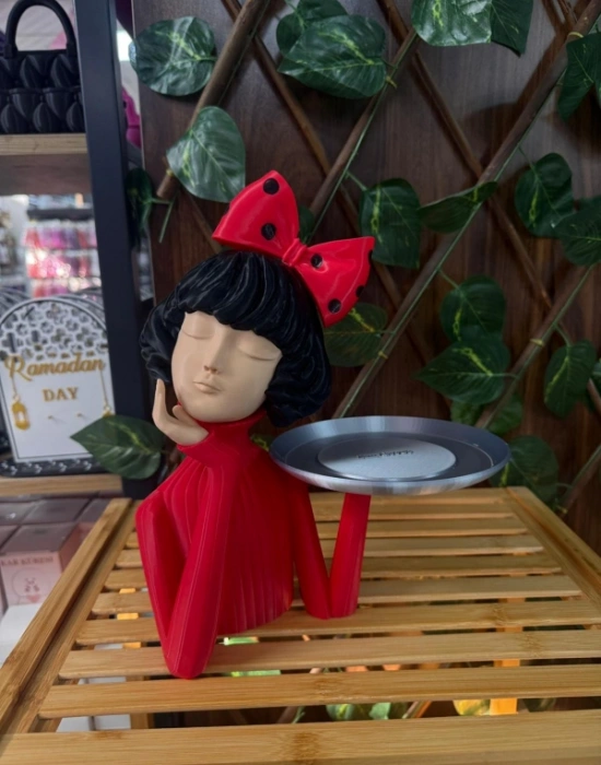 Km Group 27 Cm Büyük Boy Kız Tepsi Tutan Obje Kız Figürü