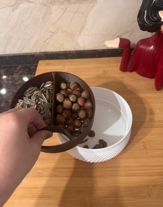 Km Group İki Bölmeli Kahverengi Beyaz Çerez Kuruyemiş Tabağı 16,50 x 8 Cm