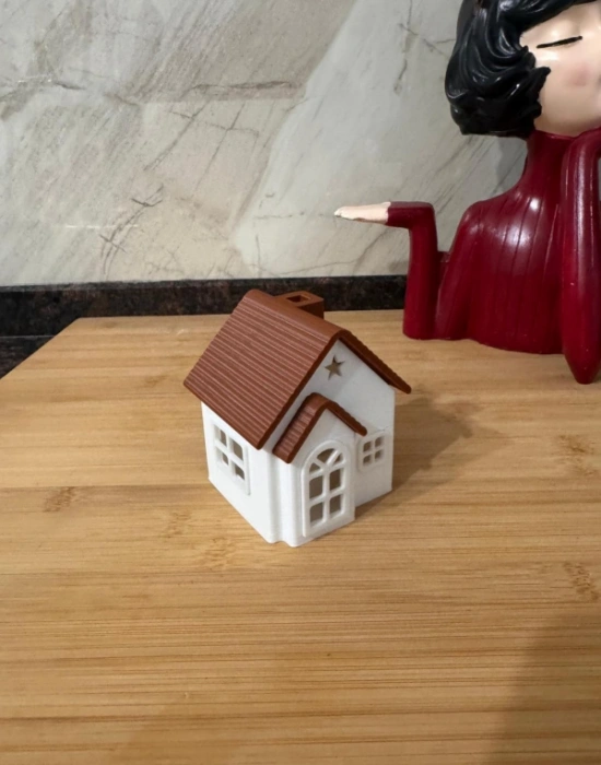 Km Group Ev Model Kahverengi Çatılı Işıklı Mumluk 9 x 7 Cm