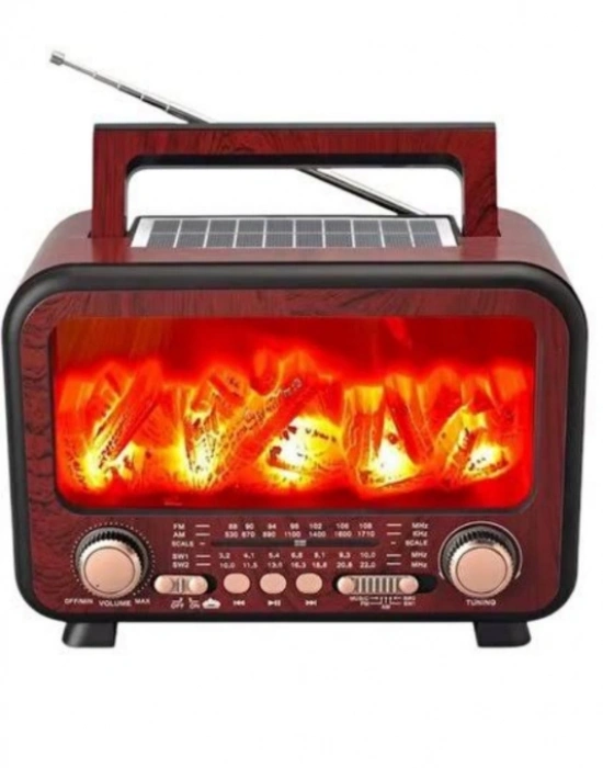 Şömine Görünümlü Nostaljik Radio Güneş Panelli